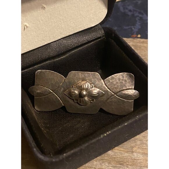Bjarne 925 Sterling Silver Hammered Floral Arts Brooch Pin Vintage Jewelry Craft - Picture 6 of 13